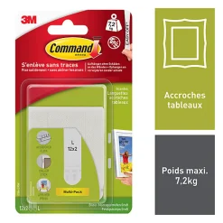 Languette accroche tableau pour grands cadres 3M Command charge 7.2 kg, 24 pièces