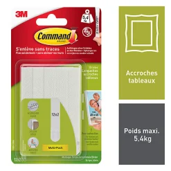 Languette accroche tableau pour cadres fins 3M Command, 24 pièces 5.4 kg