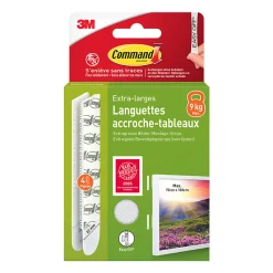 Languette adhésive accroche tableau 3M Command blanc XL , 4 paires