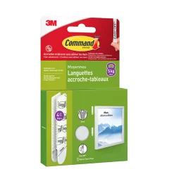 Languette adhésive accroche-tableaux moyennes 3M Command max 5kg - 4 paires