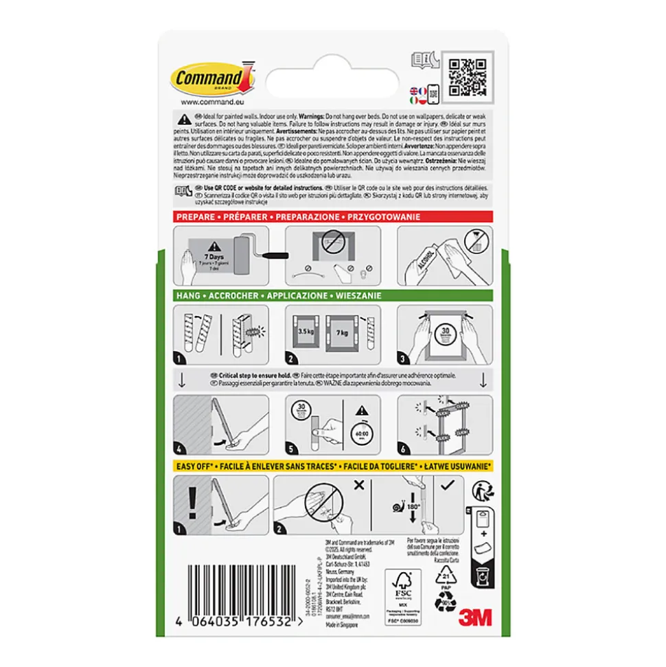 Languette adhésive accroche-tableaux grandes 3M Command max 7kg vendue par 6 pièces