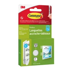 Languette adhésive accroche-tableaux petites 3M Command max 2kg