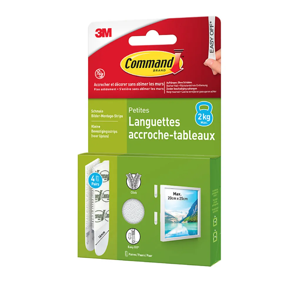 Languette adhésive accroche-tableaux petites 3M Command max 2kg