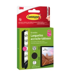 Languette adhésive accroche-tableaux grandes 3M Command max 7kg noir