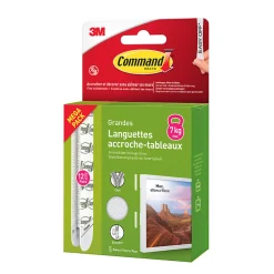 Languette adhésive accroche-tableaux grandes 3M Command max 7kg - 12 paires