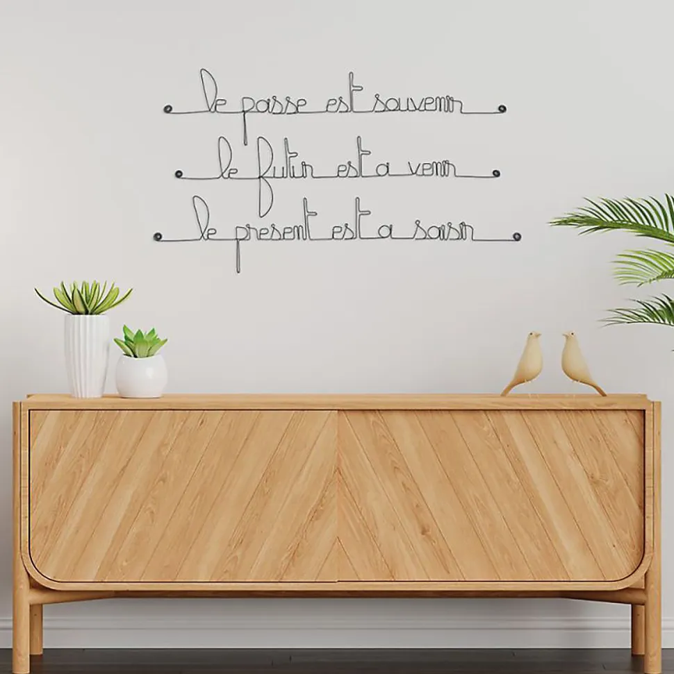 Le passé est souvenir le futur est à venir le présent est à saisir - Sculpture fil de fer 60-75 cm - Bijoux de mur