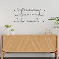 Le plaisir se ramasse la joie se cueille et le bonheur se cultive - Sculpture fil de fer 60-75 cm - Bijoux de mur