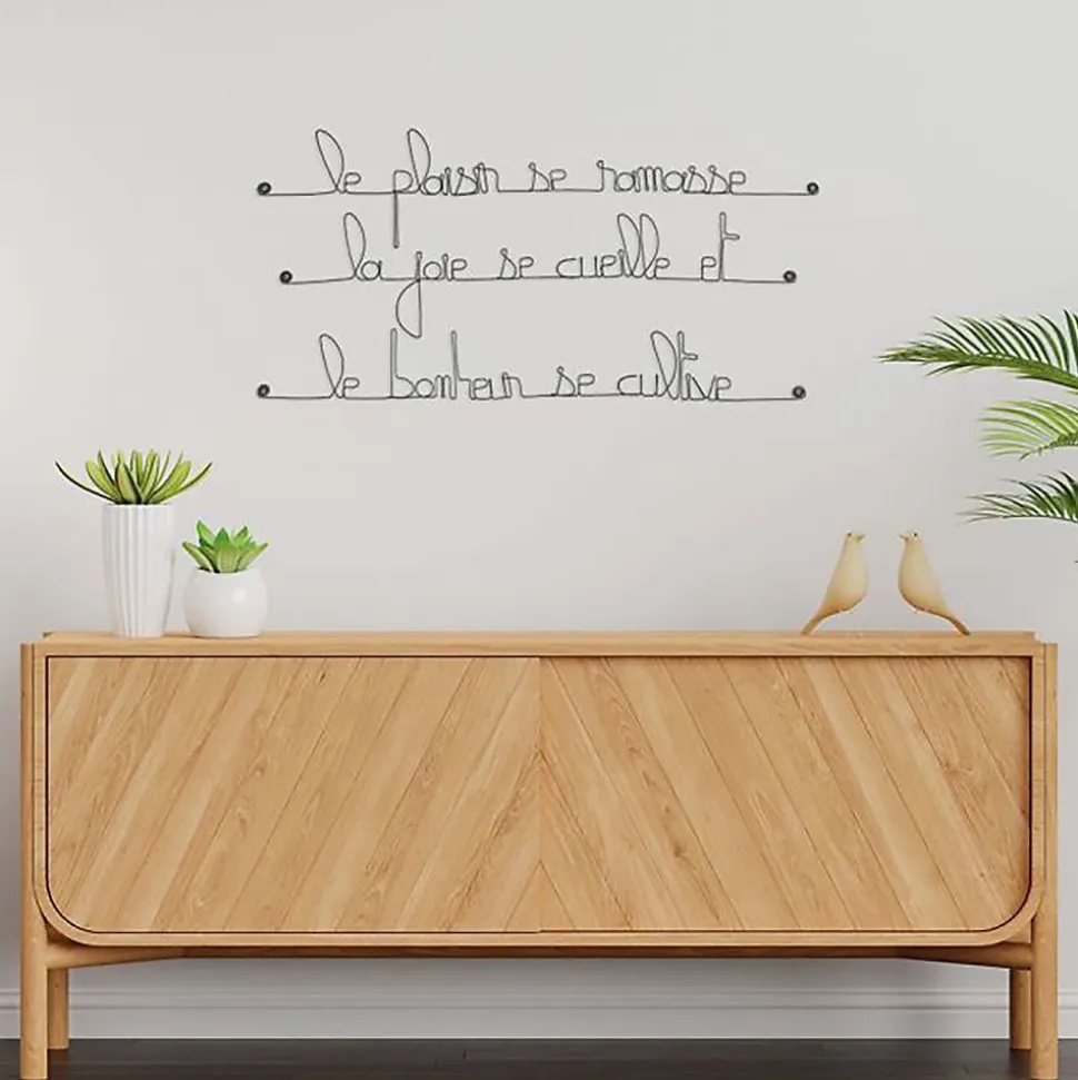 Le plaisir se ramasse la joie se cueille et le bonheur se cultive - Sculpture fil de fer 60-75 cm - Bijoux de mur