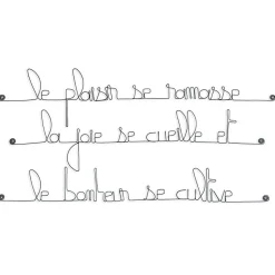 Le plaisir se ramasse la joie se cueille et le bonheur se cultive - Sculpture fil de fer 60-75 cm - Bijoux de mur
