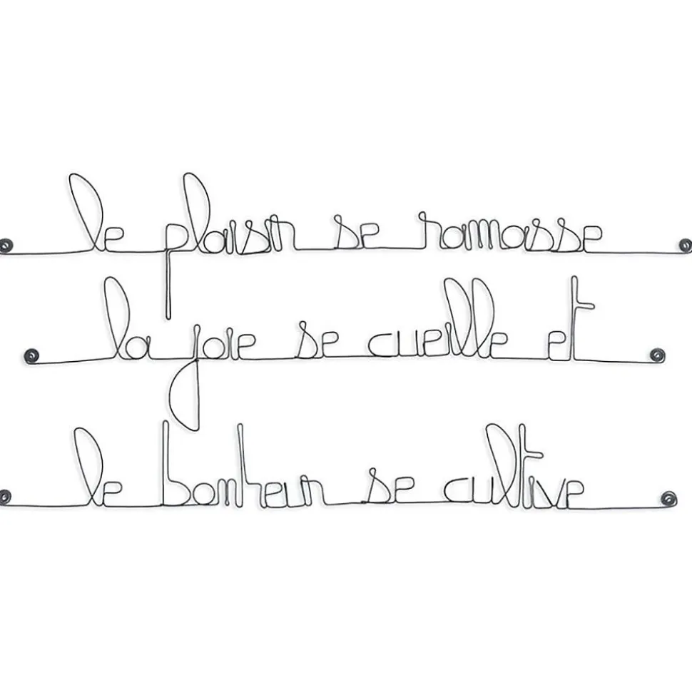 Le plaisir se ramasse la joie se cueille et le bonheur se cultive - Sculpture fil de fer 60-75 cm - Bijoux de mur