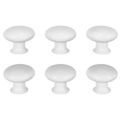 Lot 6 boutons de meuble arrondi Porcelaine Vras GoodHome blanc Ø3.2 cm
