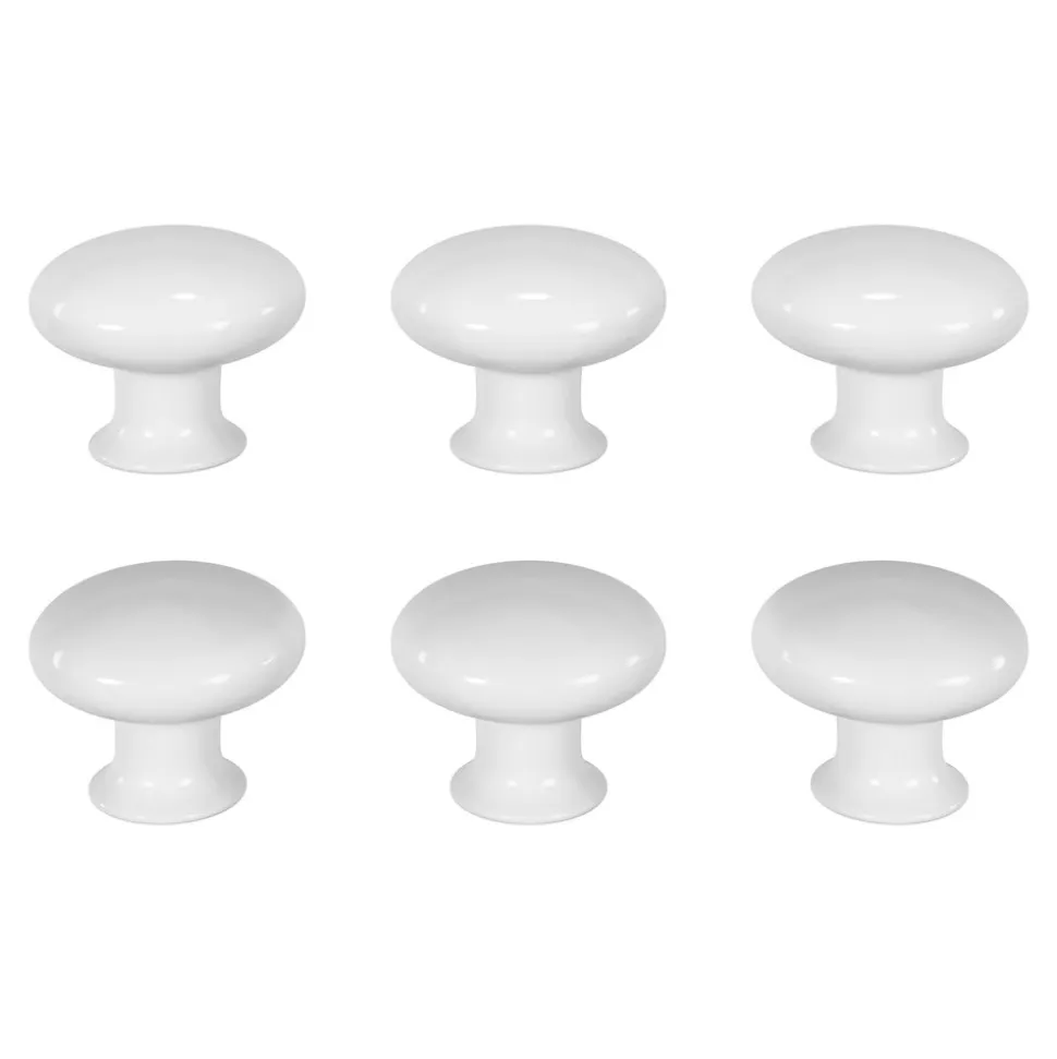 Lot 6 boutons de meuble arrondi Porcelaine Vras GoodHome blanc Ø3.2 cm