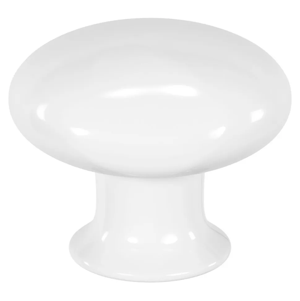 Lot 6 boutons de meuble arrondi Porcelaine Vras GoodHome blanc Ø3.2 cm