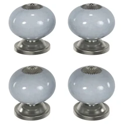 Lot 4 boutons de meuble arrondi Porcelaine Vras GoodHome gris clair Ø4 cm