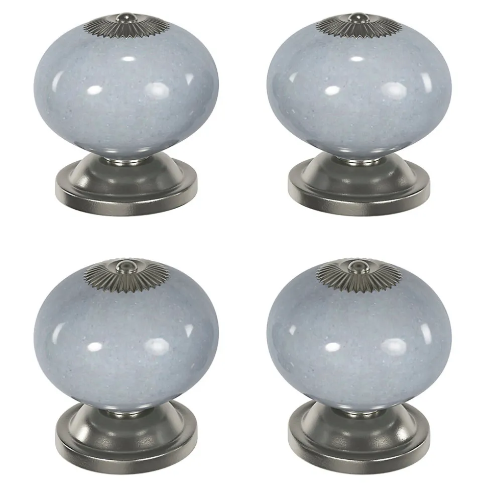 Lot 4 boutons de meuble arrondi Porcelaine Vras GoodHome gris clair Ø4 cm