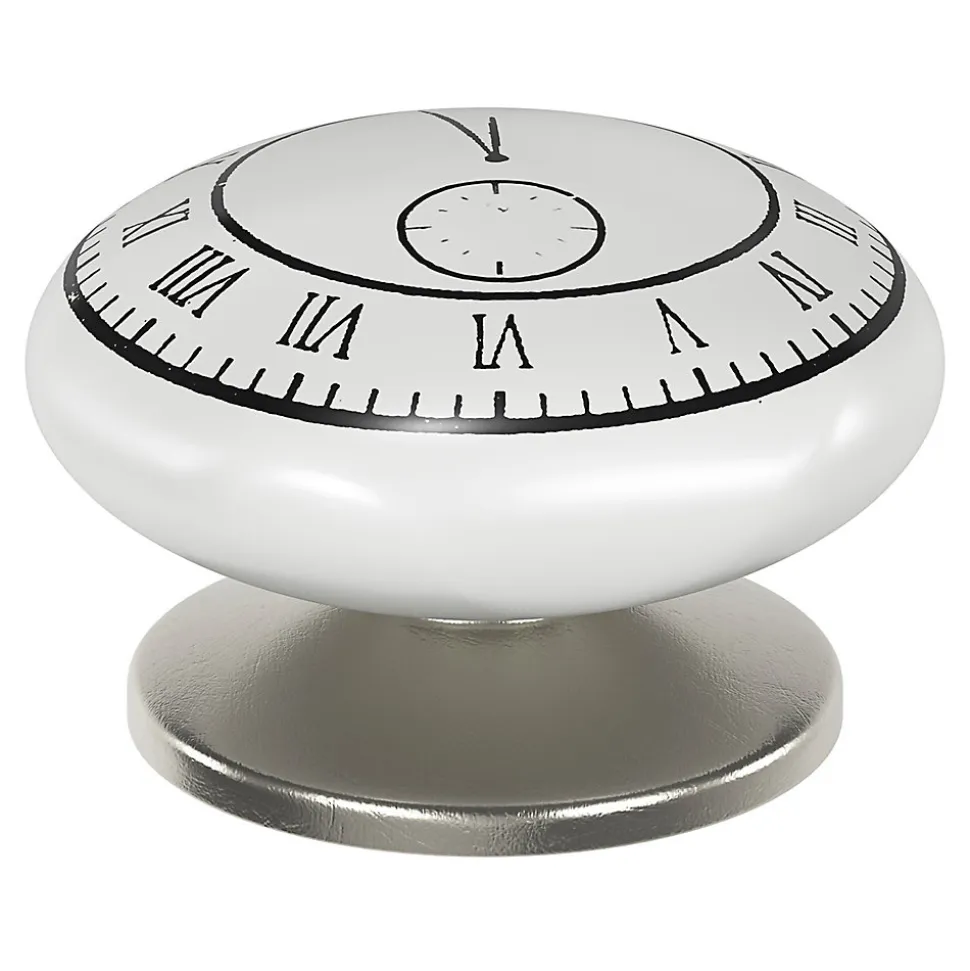 Lot 4 boutons de meuble arrondi Porcelaine Vras GoodHome noir et blanc Ø4.1cm x P.2.7cm