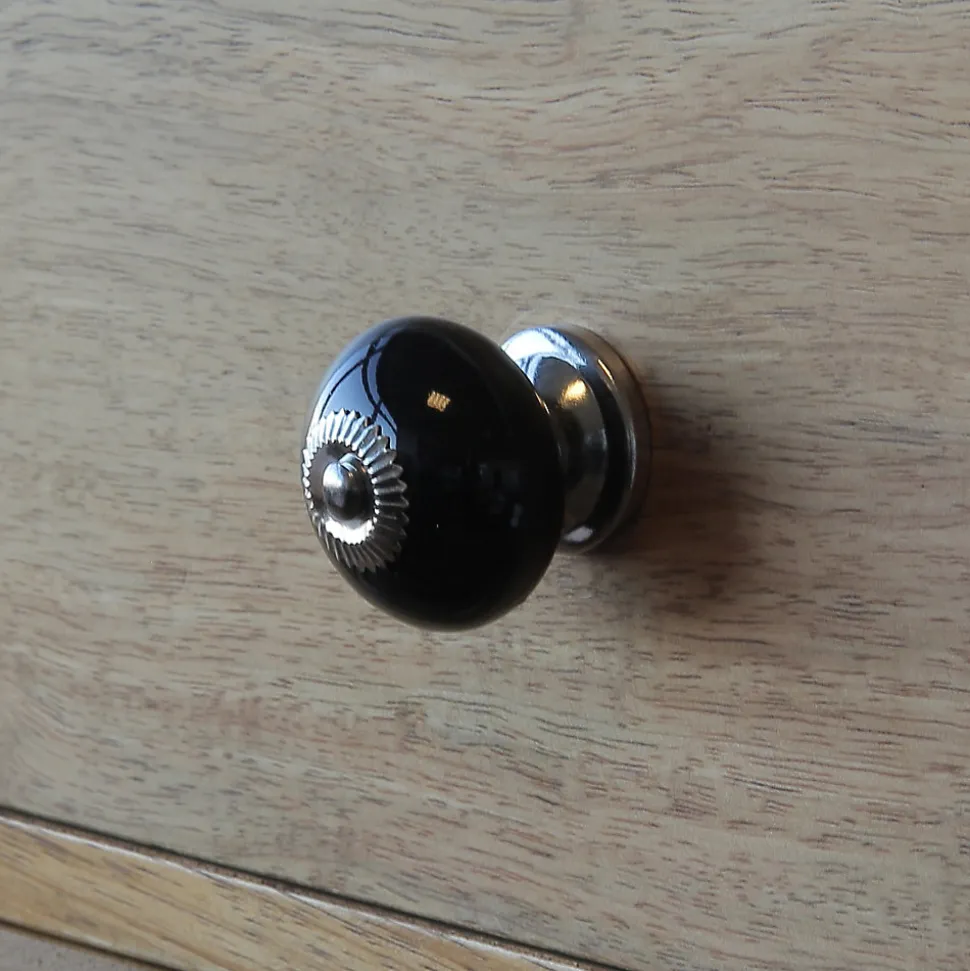 Lot 4 boutons de meuble arrondi Porcelaine Vras GoodHome noir Ø4cm x P.3.8cm