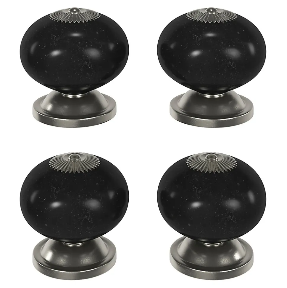 Lot 4 boutons de meuble arrondi Porcelaine Vras GoodHome noir Ø4cm x P.3.8cm