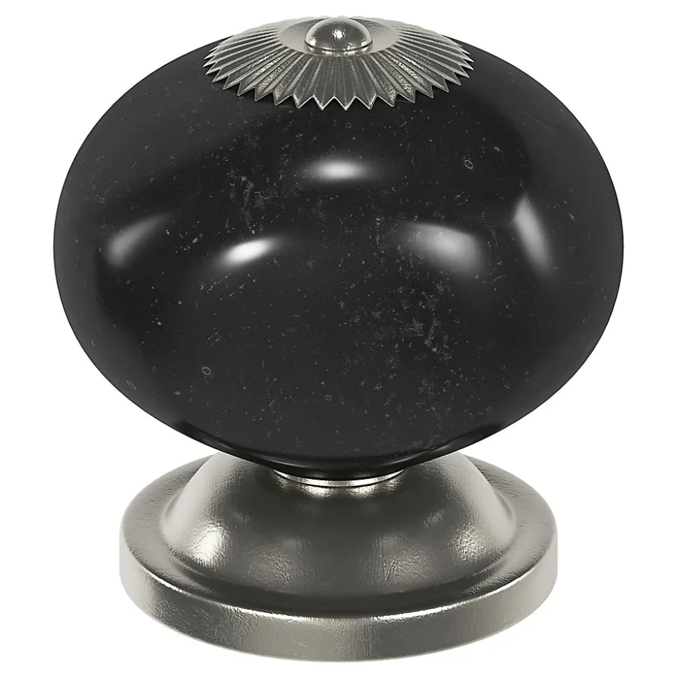 Lot 4 boutons de meuble arrondi Porcelaine Vras GoodHome noir Ø4cm x P.3.8cm