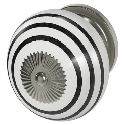 Lot 4 boutons de meuble arrondi Porcelaine Vras GoodHome noir et blanc Ø4cm x P.3.8cm