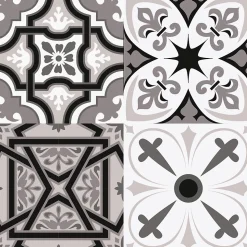 Lot 8 carreaux adhésifs décoratifs Vinyl Way Capri Dada Art effet carreau de ciment noir & blanc L.20 x L.20 cm x ep.1,3 mm
