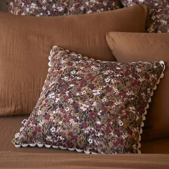 Lot 2 coussins 40 x 40 cm en gaze de coton camel et fleuri - ISABELA 1