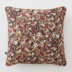 Lot 2 coussins 40 x 40 cm en gaze de coton camel et fleuri - ISABELA 1