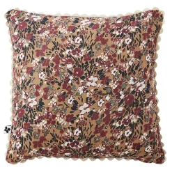Lot 2 coussins 40 x 40 cm en gaze de coton camel et fleuri - ISABELA 1