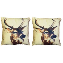 Lot 2 coussins carrés 40 cm en tissu beige imprimé - CERF