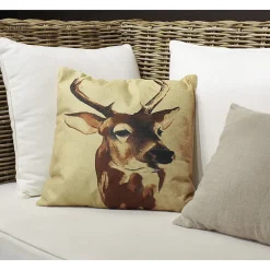 Lot 2 coussins carrés 40 cm en tissu beige imprimé - CERF