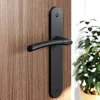 Lot 3 ensembles poignée sur plaque rond GoodHome Hirel effet nickel mat noir L.128mm x l.40mm entraxe 195mm