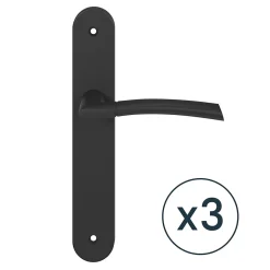 Lot 3 ensembles poignée sur plaque rond GoodHome Hirel effet nickel mat noir L.128mm x l.40mm entraxe 195mm
