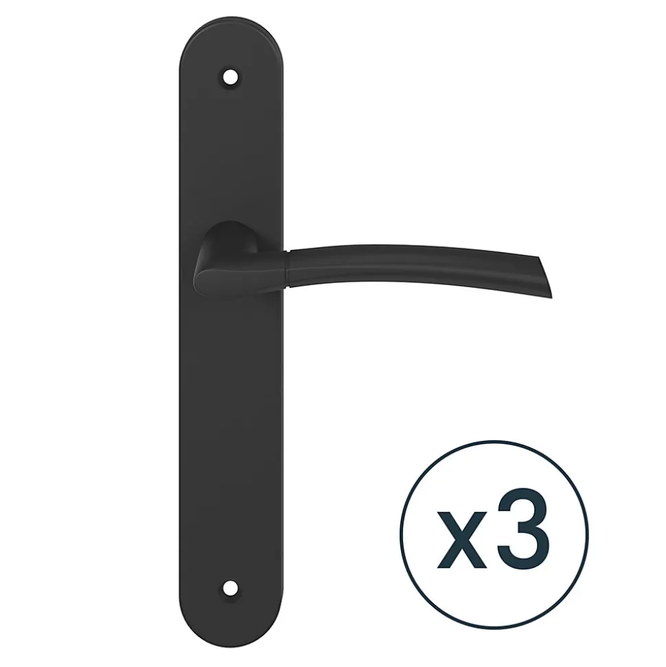 Lot 3 ensembles poignée sur plaque rond GoodHome Hirel effet nickel mat noir L.128mm x l.40mm entraxe 195mm