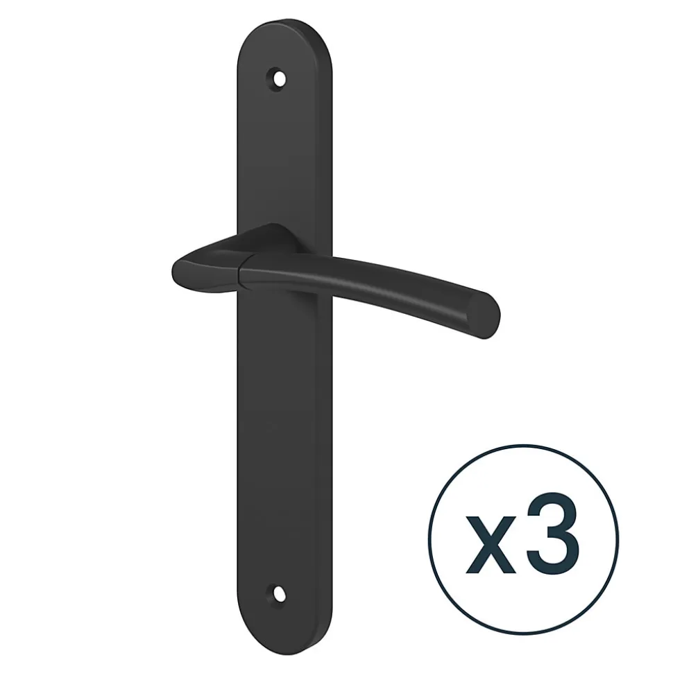 Lot 3 ensembles poignée sur plaque rond GoodHome Hirel effet nickel mat noir L.128mm x l.40mm entraxe 195mm