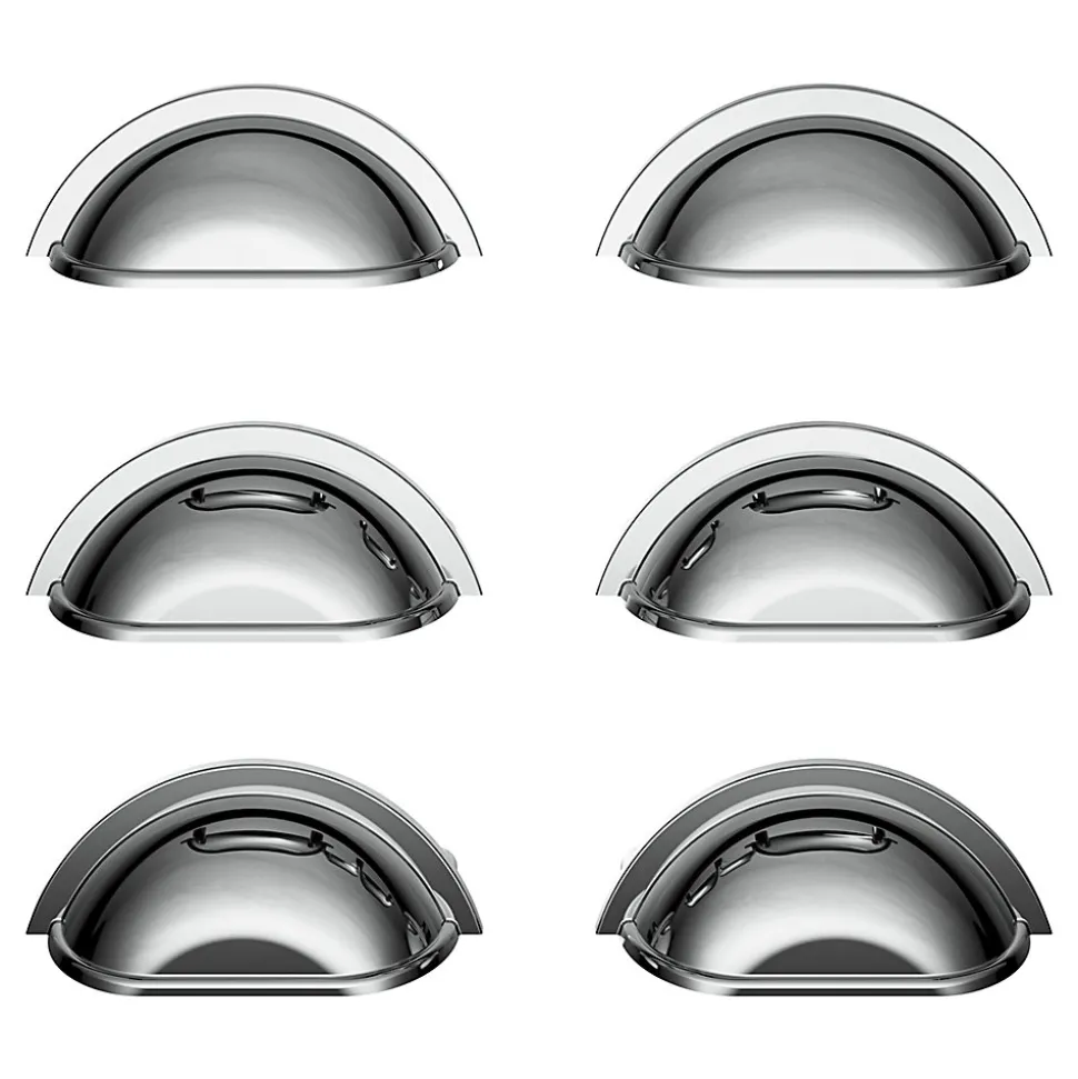 Lot 6 poignées de meuble demi-ronde GoodHome Govlin effet chromé gris l.81mm x l.30mm x H. 30mm entraxe 64mm