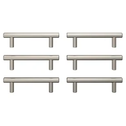Lot 6 poignées de meuble en T GoodHome Dizel acier effet nickel satin gris l.136mm x l.12mm x H. 35mm entraxe 96mm