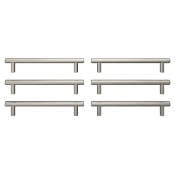 Lot 6 poignées de meuble en T GoodHome Dizel acier effet nickel satin gris l.200mm x l.12mm x H. 35mm entraxe 160mm
