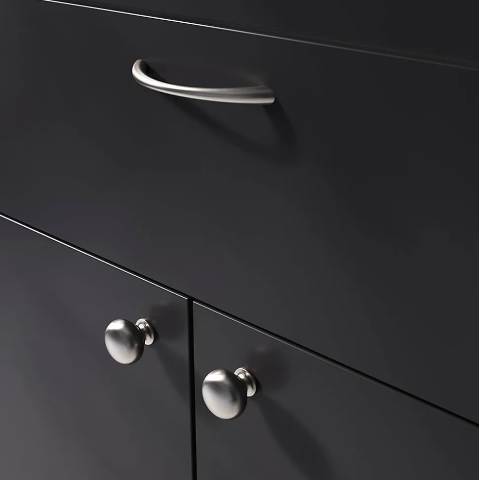 Lot 6 poignées de meuble nœud GoodHome Primel effet nickel satin gris l.114mm x l.11mm x H. 27mm entraxe 96mm