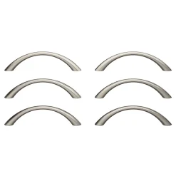 Lot 6 poignées de meuble nœud GoodHome Primel effet nickel satin gris l.114mm x l.11mm x H. 27mm entraxe 96mm