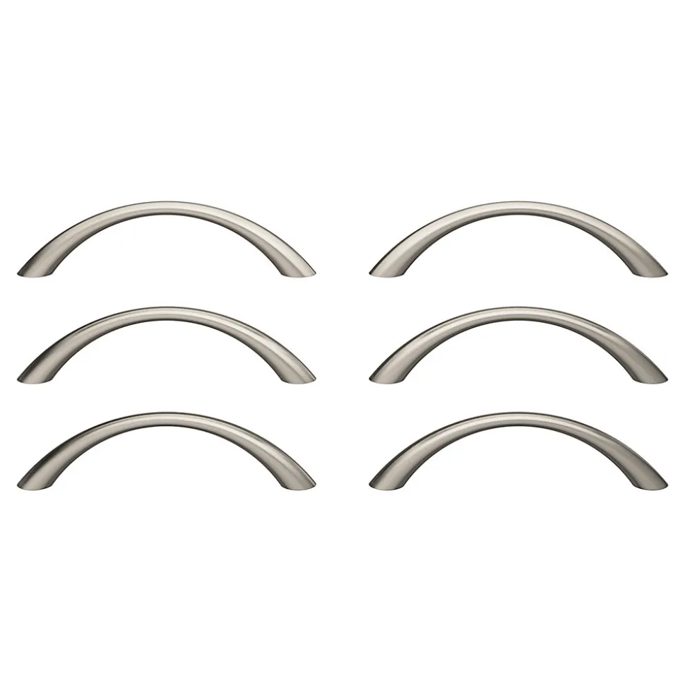 Lot 6 poignées de meuble nœud GoodHome Primel effet nickel satin gris l.114mm x l.11mm x H. 27mm entraxe 96mm