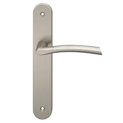 Lot 3 poignées sur plaque GoodHome Hirel effet nickel satin gris L.128mm x l.40mm entraxe 195mm