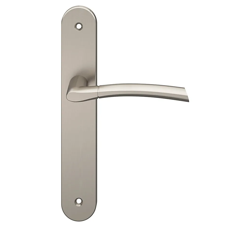 Lot 3 poignées sur plaque GoodHome Hirel effet nickel satin gris L.128mm x l.40mm entraxe 195mm