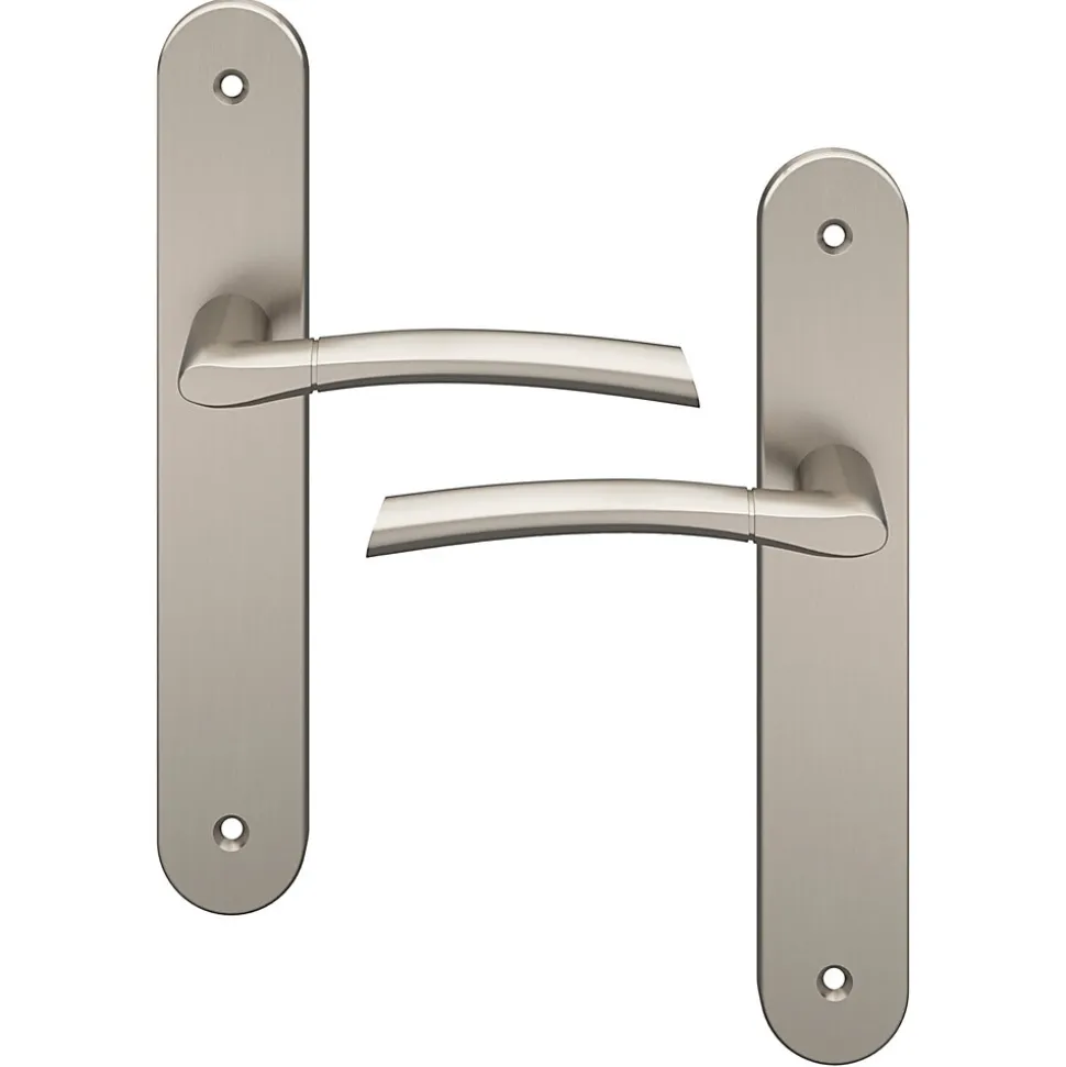 Lot 3 poignées sur plaque GoodHome Hirel effet nickel satin gris L.128mm x l.40mm entraxe 195mm