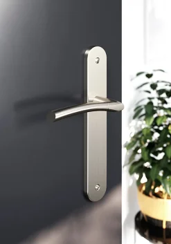 Lot 3 poignées sur plaque GoodHome Hirel effet nickel satin gris L.128mm x l.40mm entraxe 195mm