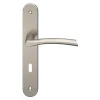 Lot 3 poignées sur plaque rond serrure GoodHome Hirel effet nickel satin gris L.128mm x l.40mm entraxe 195mm