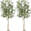 Lot de 2 182 cm Oliviers Artificiels Fausse Olivier Réaliste Arbre Artificiel Intérieur et Exterieur Fruits olive