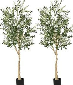 Lot de 2 182 cm Oliviers Artificiels Fausse Olivier Réaliste Arbre Artificiel Intérieur et Exterieur Fruits olive