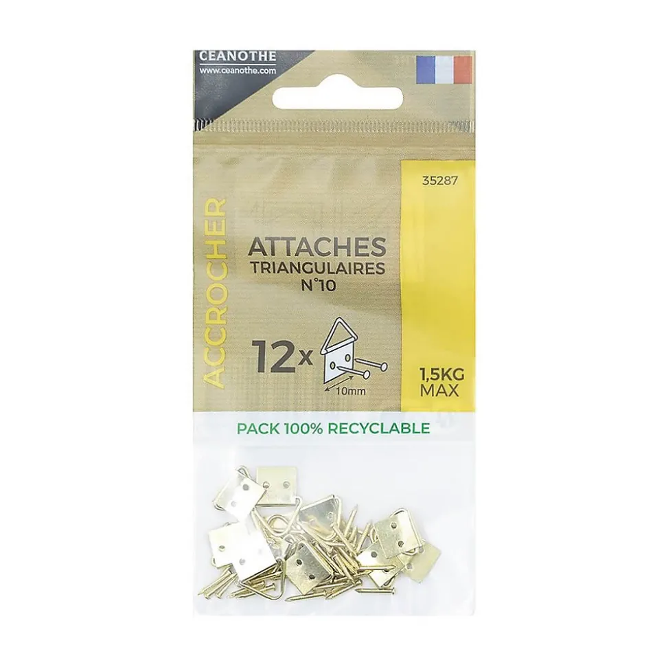 Lot de 12 attaches triangulaires 10 mm pour 1,5 kg - Marque Française