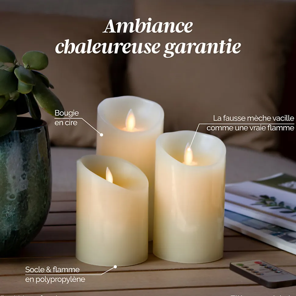 Lot de 2 bougies à LED 15 cm en cire avec télécommande, flamme vacillante - Vivezen