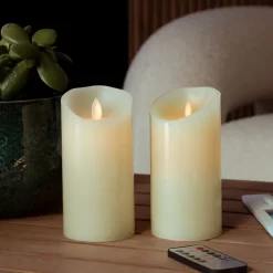 Lot de 2 bougies à LED 15 cm en cire avec télécommande, flamme vacillante - Vivezen